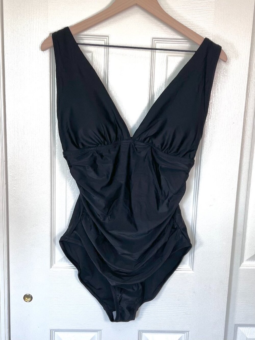 J. Crew Factory Ruche One Piece Swimsuit with Adjustable Strap Black SZ L NWT